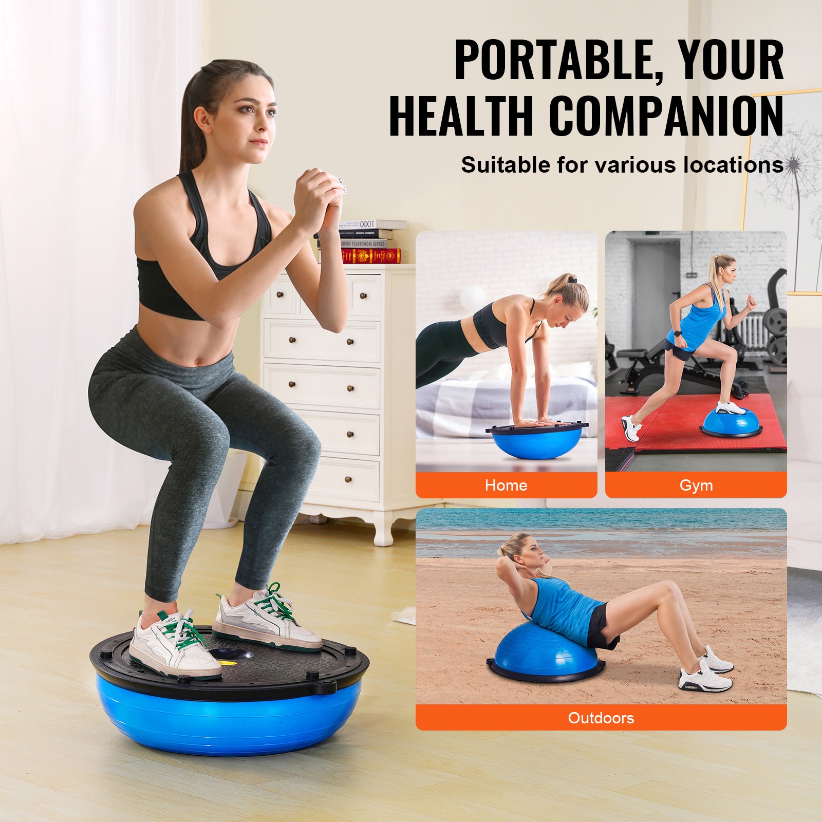 Half Balance Ball Trainer For Full Body Workout With Bands Blue_voghion.com
